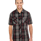 Men's Short-Sleeve Plaid Pattern Woven Shirt